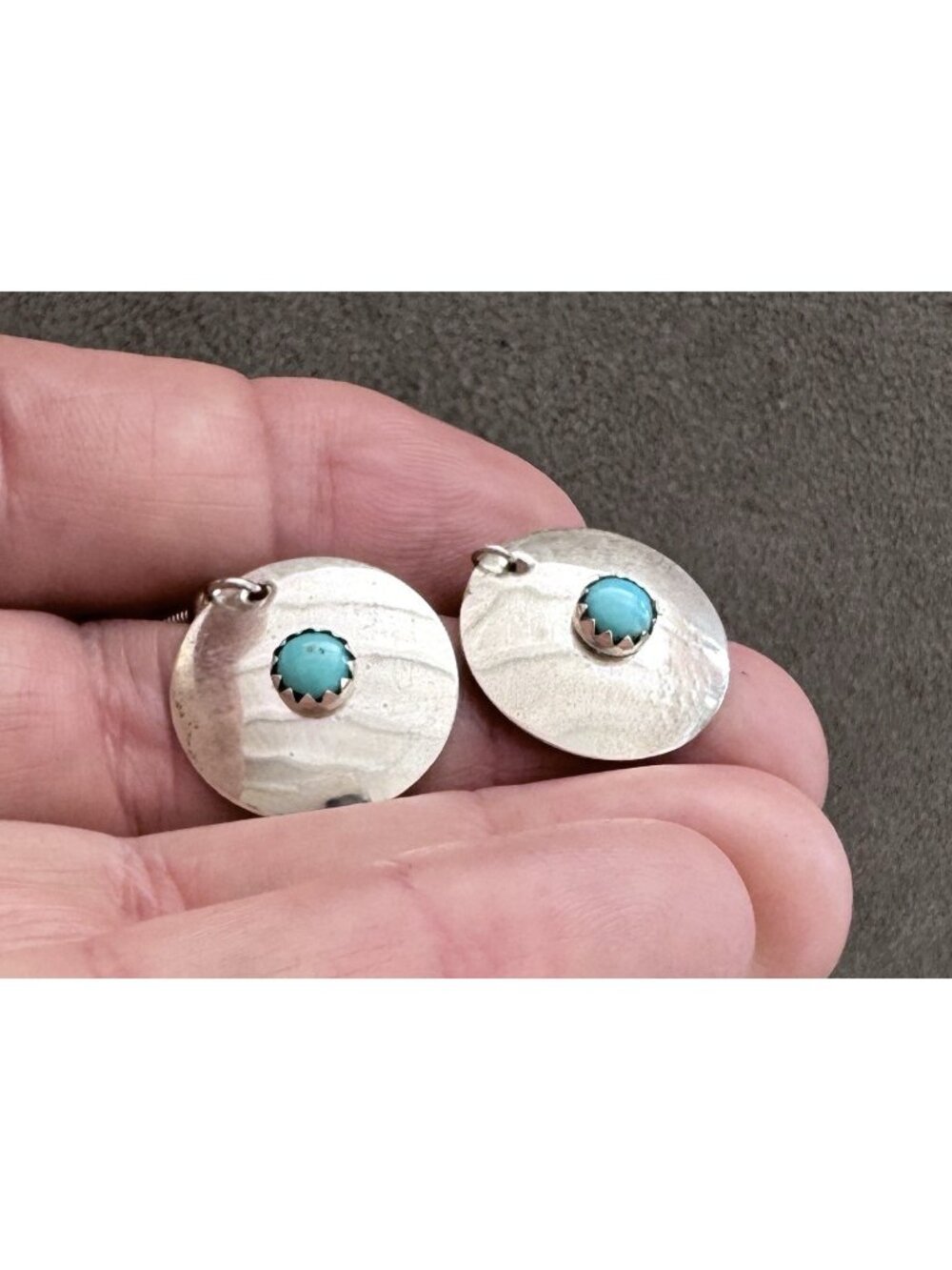 NAVAJO C Whitehorse Dangle TURQUOISE Sterling Silver EARRINGS .75" Discs Vintage